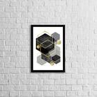 Quadro Geométrico Hexágonos Preto E Cinza 24x18cm - Com Vidro