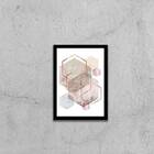 Quadro Geométrico Hexágonos Rosinhas 24x18cm Moldura:madeira
