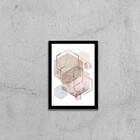 Quadro Geométrico Hexágonos Rosinhas 24x18cm Moldura:madeira