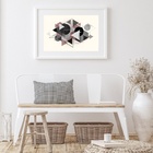 Quadro Geométrico Suave Cinza E Magenta - 60x48cm Moldura:mad