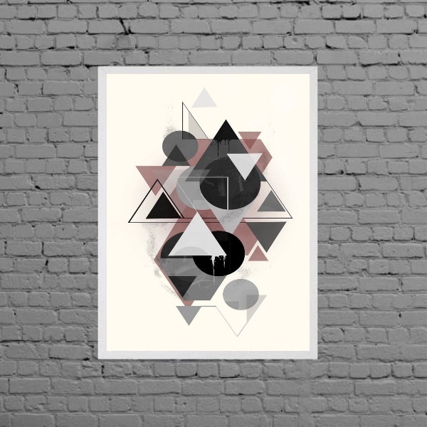 Quadro Geométrico Triângulos E Bolas 24x18cm - Com Vidro Mold