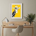 Quadro Girafa Abstrata Amarela - 60x48cm Moldura:madeira Preta