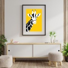 Quadro Girafa Abstrata Amarela - 60x48cm Moldura:madeira Preta