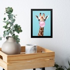 Quadro Girafa Bubble Gum Azul E Rosa 33x24cm Moldura Preta