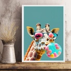 Quadro Girafa Colorida Bubble Gum 33x24cm Moldura Preta