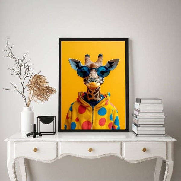 Quadro Girafa Moderna Fashion Colorida De Óculos 24x18cm Mold