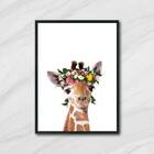 Quadro Girafinha Coroa De Flores 24x18cm - Com Vidro Moldura: