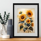 Quadro Girassóis Aquarela 60x48cm Moldura Preta