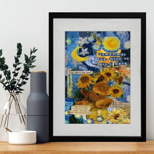 Quadro Girassóis Van Gogh - Sometimes The Moon... 60x48cm Mol