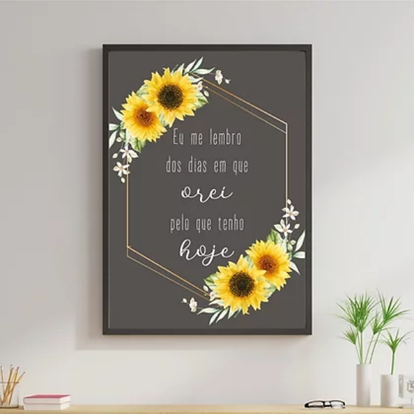 Quadro Girassol Dias Em Que Orei 24x18cm Moldura:madeira Preta