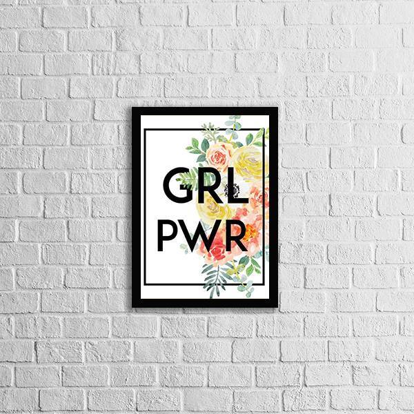 Quadro Girl Power 45x34cm - Com Vidro Moldura:madeira Preta