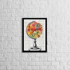 Quadro Globo Flores 24x18cm - Com Vidro Moldura:madeira Preta