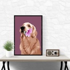Quadro Golden Retriever - Flor 24x18cm - Com Vidro Moldura Br