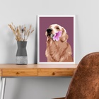 Quadro Golden Retriever - Flor 45x34cm Moldura Preta