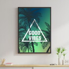 Quadro Good Vibes - Palmeira E Por Do Sol 60x40cm Moldura:mad