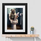 Quadro Grande Banheiro Pug- 60x48cm Moldura:madeira Preta