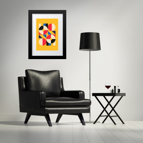 Quadro Gravura Bauhaus Colorida - 60x48cm Moldura Preta