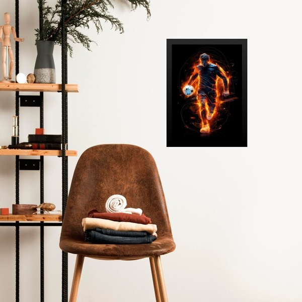 Quadro Gravura Jogador Futebol 33x24cm - Com Vidro Moldura Pr