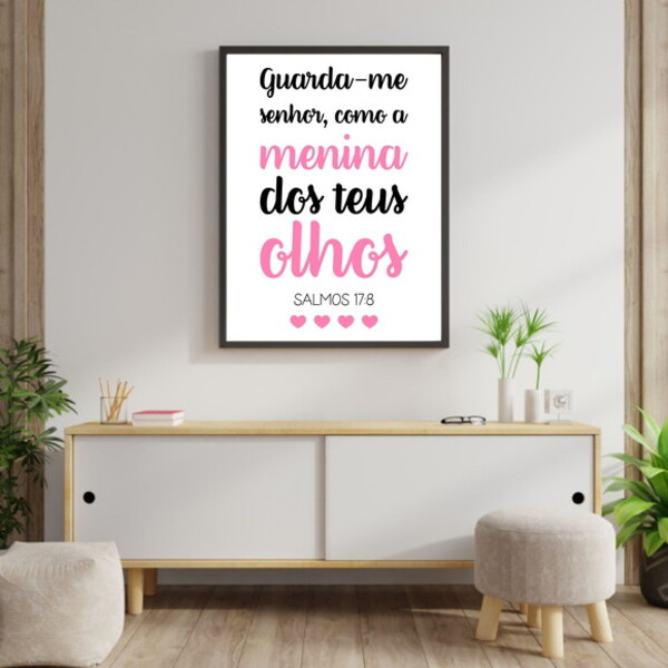 Quadro Guarda-me Senhor - Salmo17:8 33x24cm - Com Vidro Moldu