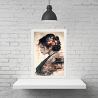 Quadro Gueixa Paisagem Japonesa 24x18cm Moldura:madeira Branca