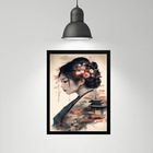 Quadro Gueixa Paisagem Japonesa 45x34cm Moldura:madeira Branca