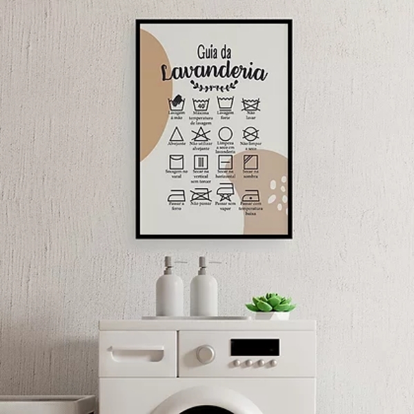 Quadro Guia Da Lavanderia Marrom E Branco 45x34cm - Com Vidro