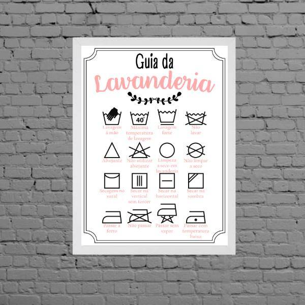 Quadro Guia Da Lavanderia Rosa 33x24cm - Com Vidro Moldura:ma