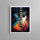 Quadro Guitarra Colorida - Aquarela 33x24cm - Com Vidro Moldu