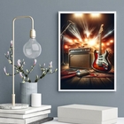 Quadro Guitarra Vermelha - Palco 24x18cm - Com Vidro Moldura: