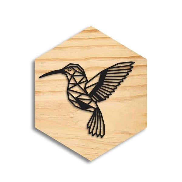 Quadro Hexagonal Em Relevo Beija-flor Geométrico