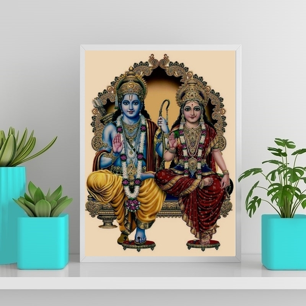 Quadro Hindu Jai Siya Ram 45x34cm Moldura:madeira Preta