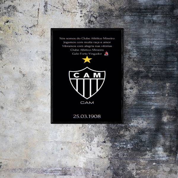 Quadro Hino Atlético Mg 33x24cm - Com Vidro Moldura:madeira B