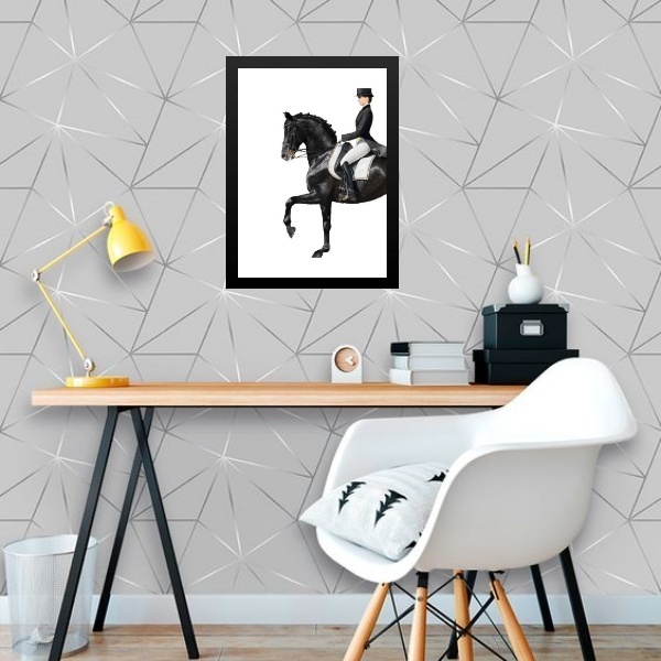 Quadro Hipismo - Mulher Montada Cavalo 45x34cm - Com Vidro Mo