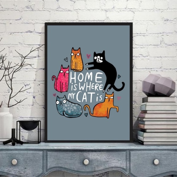 Quadro Home Is Where My Cat Is 24x18cm Moldura Preta