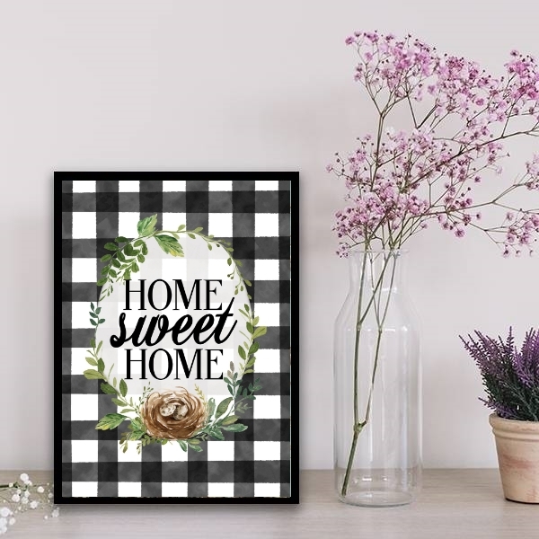 Quadro Home Sweet Home Xadrez 33x24cm - Com Vidro Moldura:mad