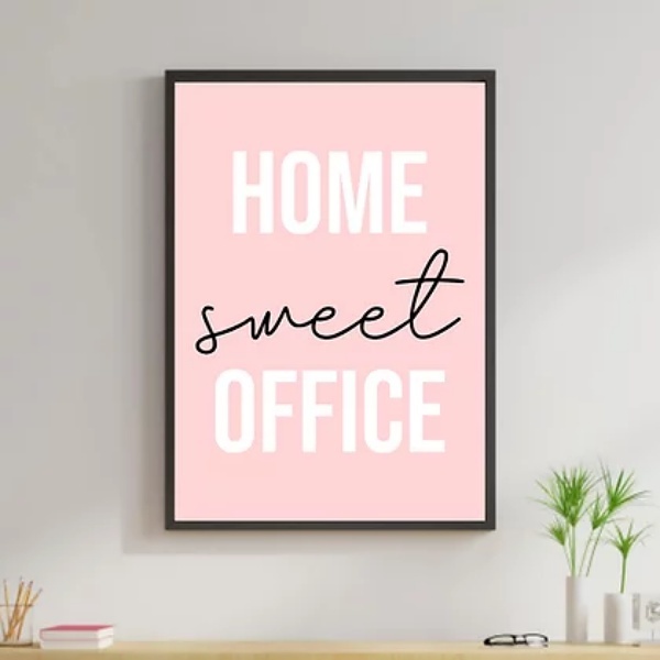 Quadro Home Sweet Office Rosa 24x18cm - Com Vidro Moldura:mad