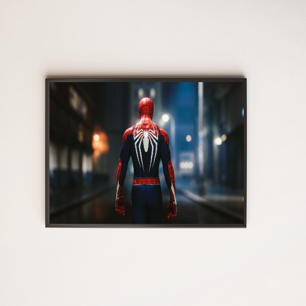 Quadro Homem Aranha De Costas 24x18cm Moldura:madeira Branca
