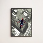 Quadro Homem Aranha Pulando 24x18cm Moldura:madeira Branca