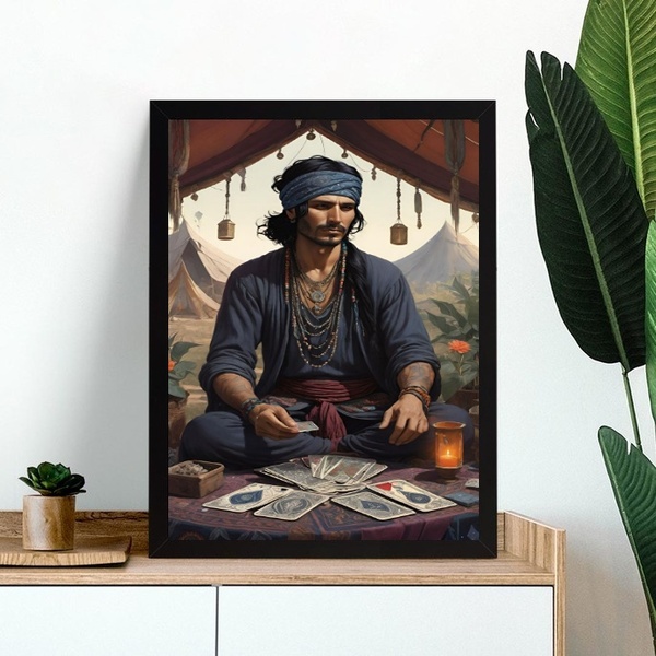 Quadro Homem Cigano - Tarot 45x34cm - Com Vidro Moldura Preta