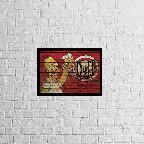 Quadro Homer Simpson Duff Beer Rústico 24x18cm Moldura:madeir