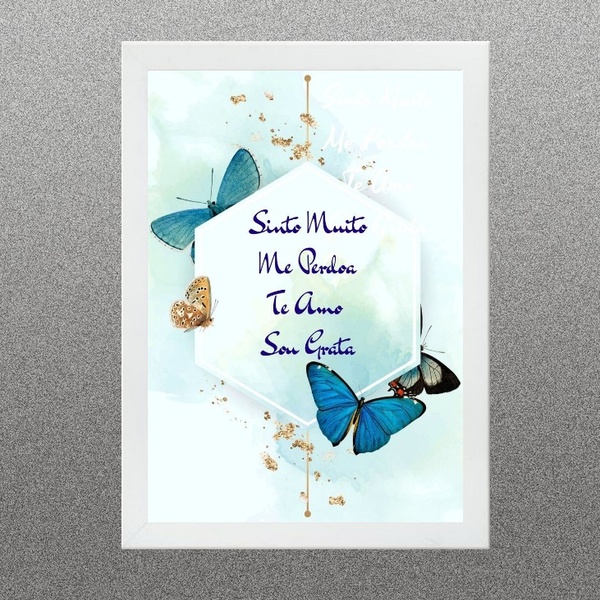 Quadro Ho'oponopono - Borboletas Geométrico 33x24cm - Com Vid