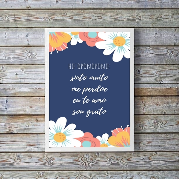 Quadro Hooponopono Borboletas azuis 24x18cm Moldura:madeira P