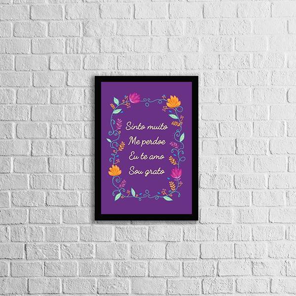 Quadro Ho’oponopono Te Amo Roxo 24x18cm - Com Vidro Moldura:m