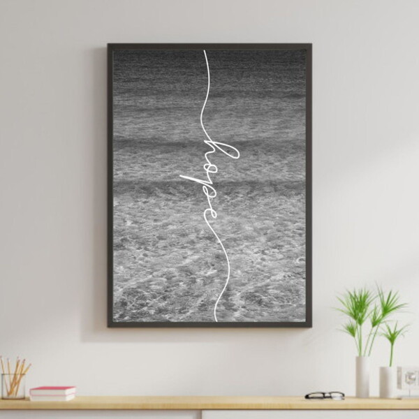 Quadro Hope - Mar Preto E Branco 24x18cm - Com Vidro Moldura: