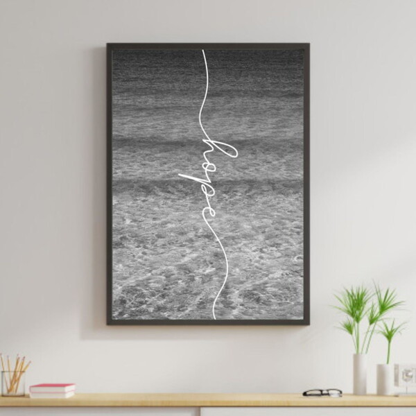 Quadro Hope - Mar Preto E Branco 60x40cm Moldura:madeira Preta