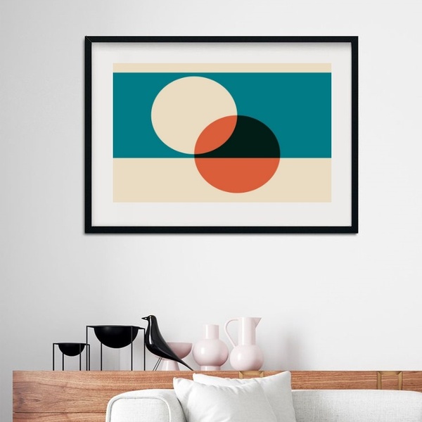 Quadro Horizontal Abstrato Laranja E Verde - 60x48cm Moldura: