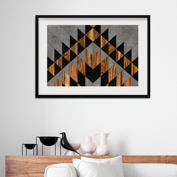 Quadro Horizontal Cinza Preto Madeira - 60x48cm Moldura:madei