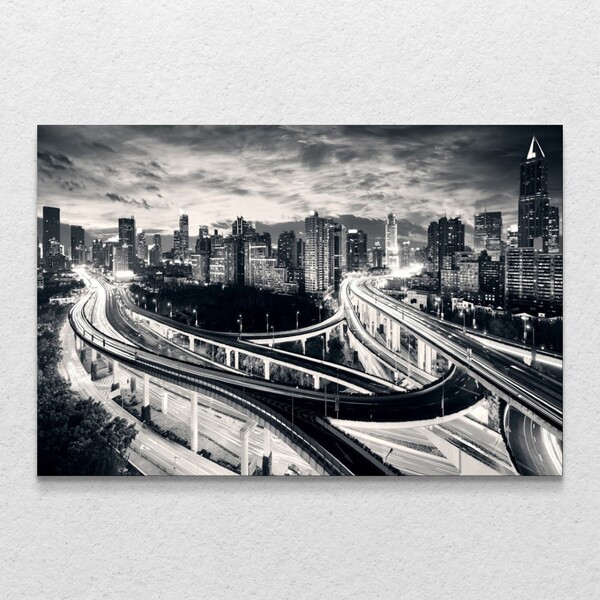 Quadro Horizontal Decorativo Noite P&b Sem Moldura E Sem Vidr