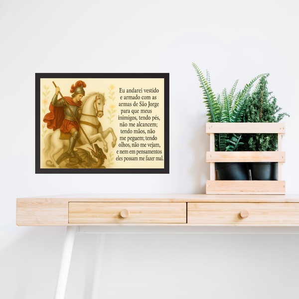Quadro Horizontal São Jorge Oração 24x18cm - Com Vidro Moldur