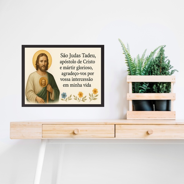 Quadro Horizontal São Judas Tadeu 33x24cm Moldura Branca